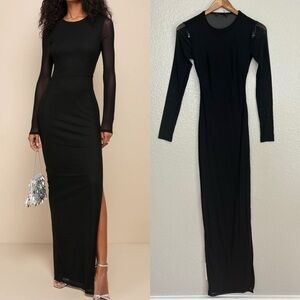 NWOT Pristine Poise Black Mesh Cutout Long Sleeve Maxi Dress